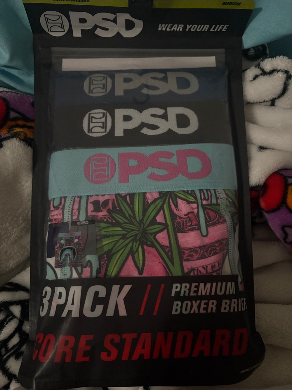 PSD Men’s 3-Pack Boxer Briefs — Black, Navy & Teal with Pink Logo